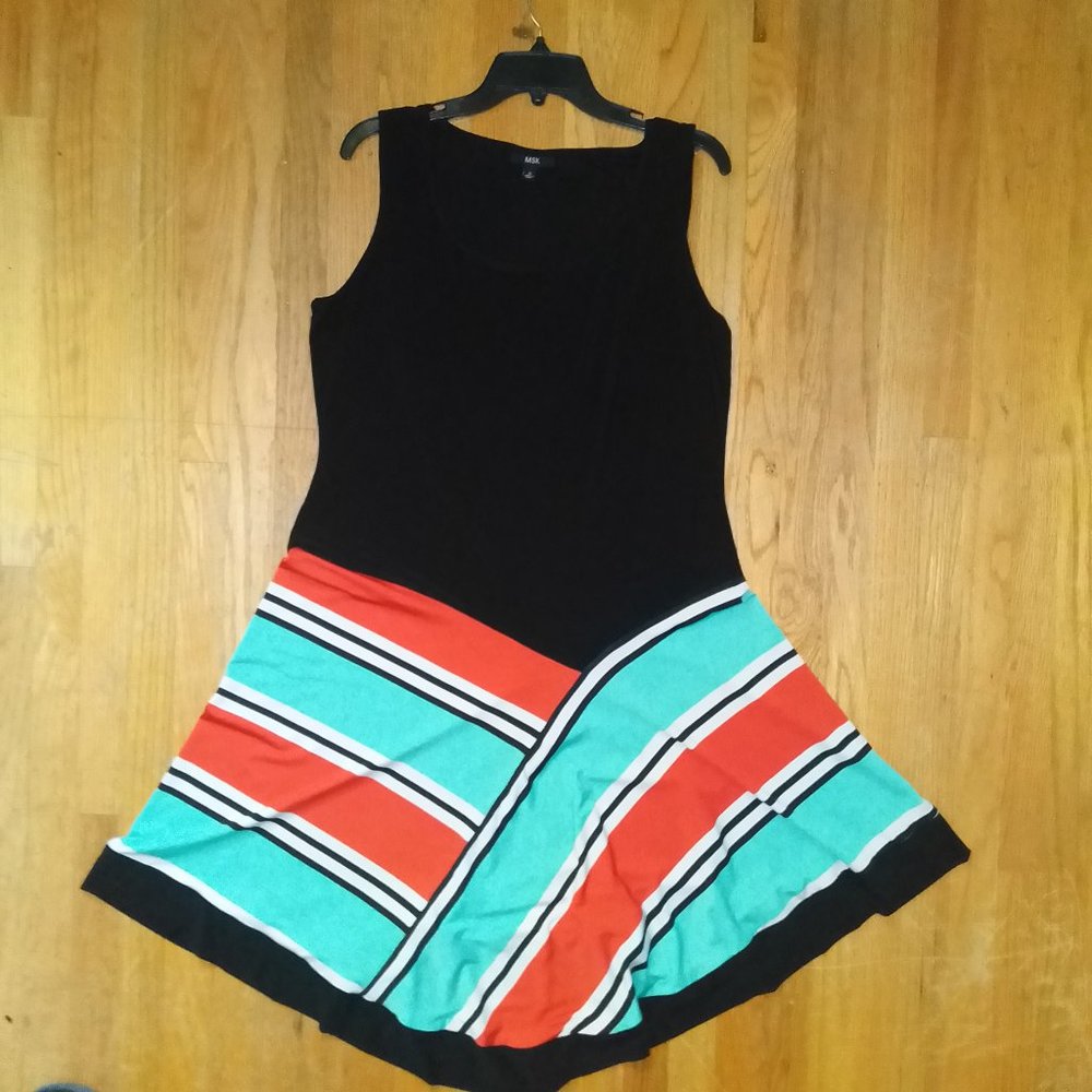MSK | Black, Blood Orange, Aqua Dress